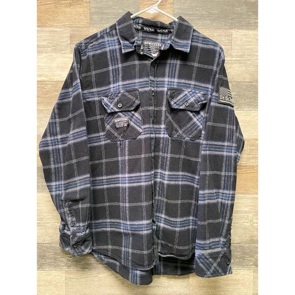 Howitzer Men's Plaid Flannel Shirt Jacket Blue Long Sleeve Size L Warm Cozy Soft - Picture 1 of 13